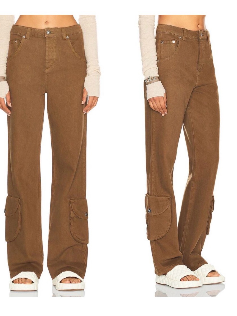 HELSA Cargo Straight Leg Workwear Pants in Brown
